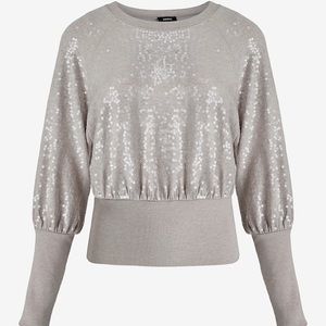 Sequin Crew Neck Sweatshirt Silver